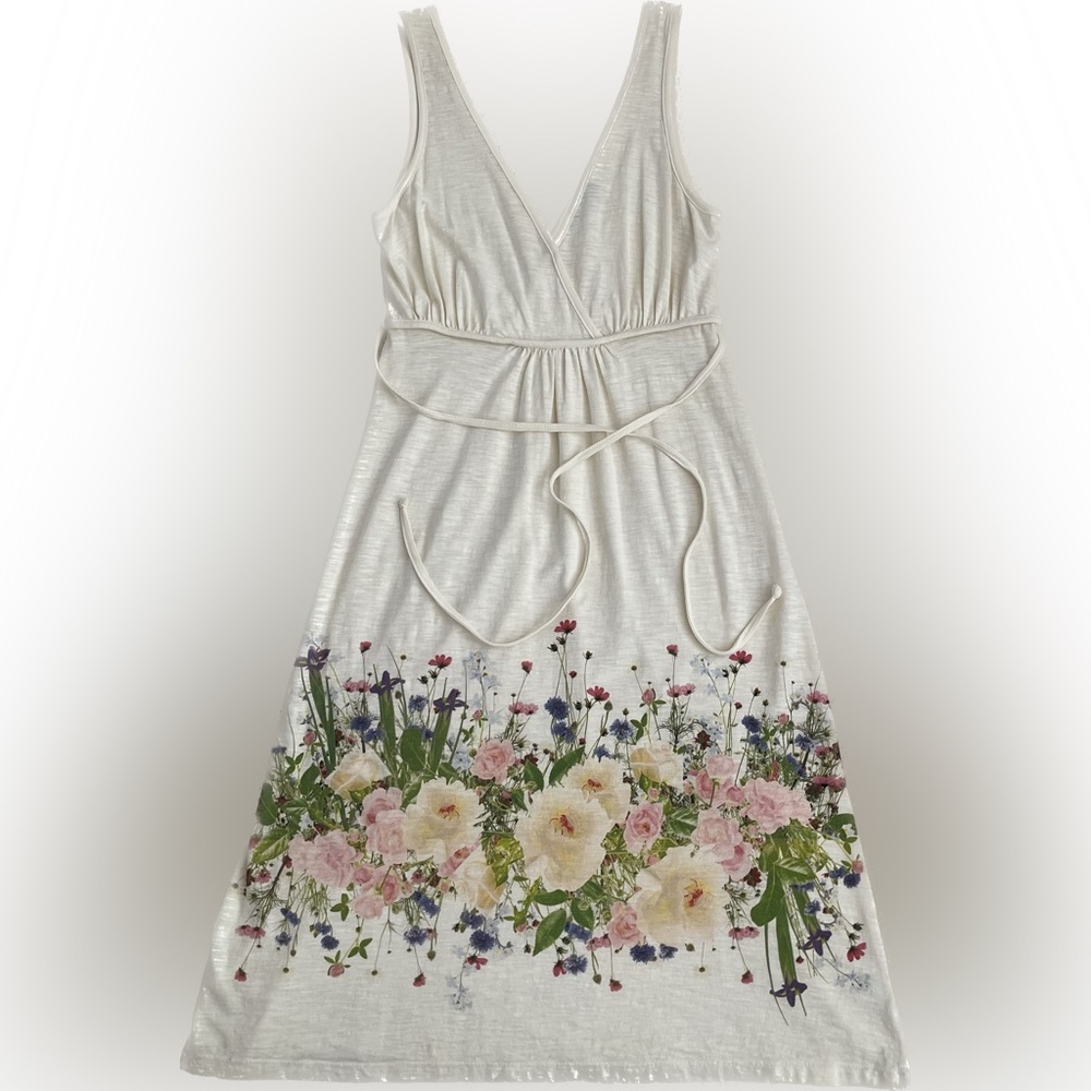 Sleeveless Flower Dress V Neck Ivory/Cream 100% Cotton Made in USA Size Small - Picture 4 of 9